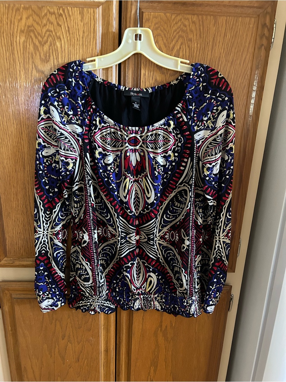$18 Style & Company Navy & Red Printed Blouse